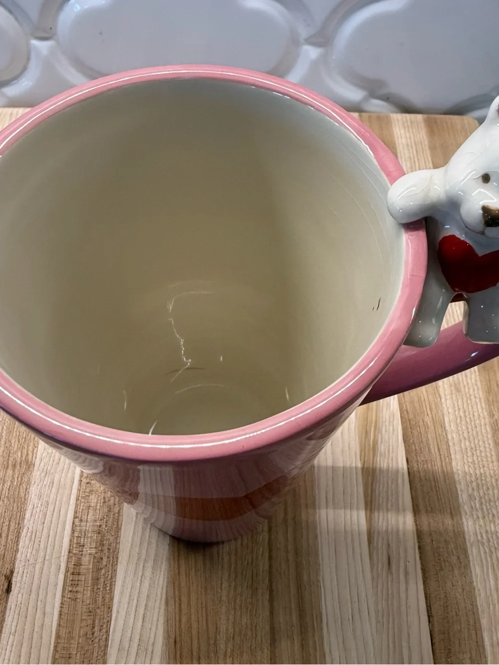 Valentine's Pink Ceramic Heart Mug with White Bear Handle 16oz